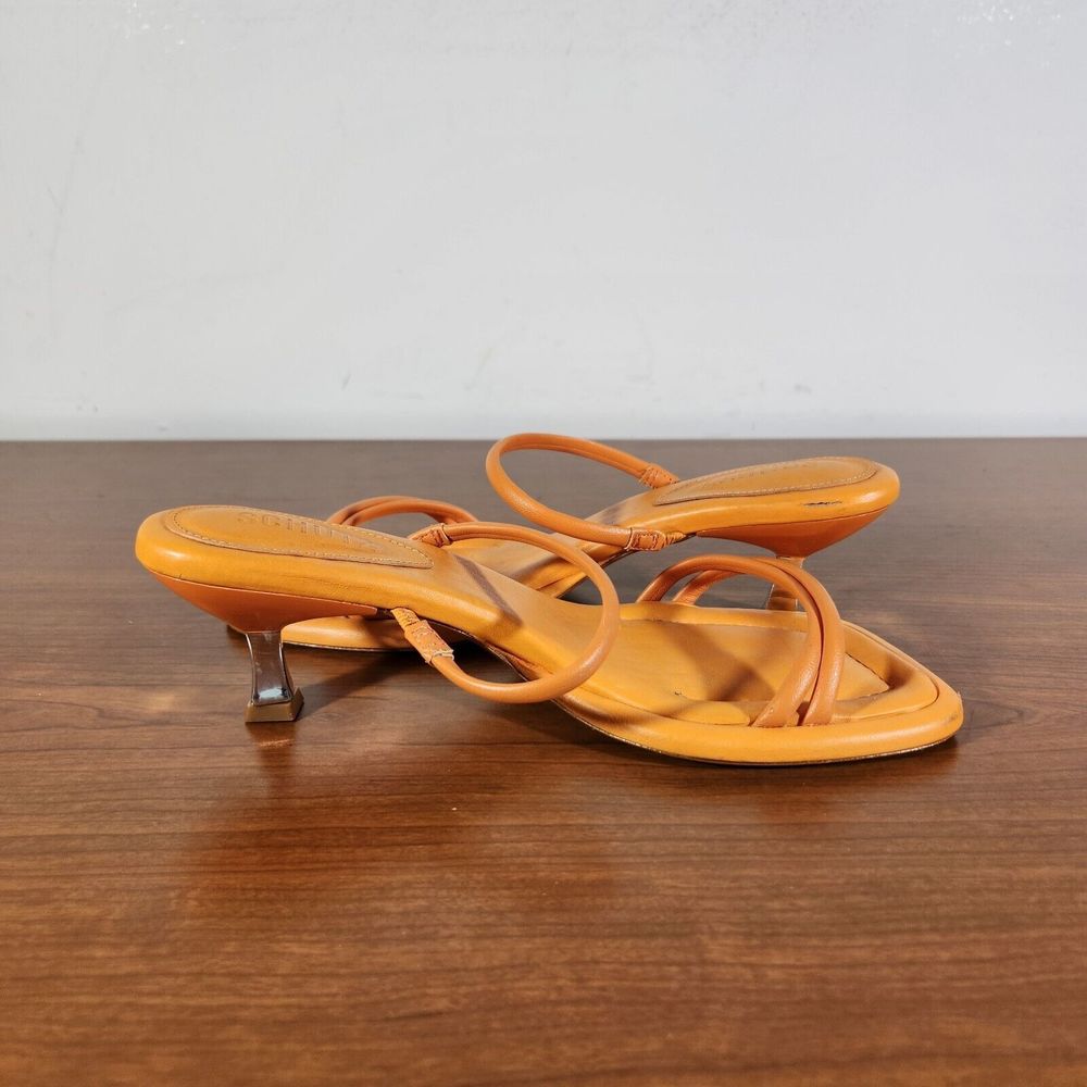 SCHUTZ Agatha Mid Women's Leather Heel Sandals Orange Color Size 7 B *FLAWS* - Picture 6 of 16